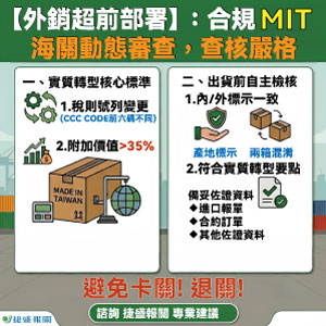 【外銷超前部署🔥】海關深化動態審查！產地實質轉型與標示查核趨嚴